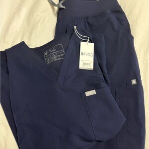 Figs Navy High Waisted Tall Skinny Scrub Pants